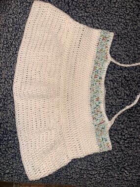 White Crochet Crop Top with Speckled Trim